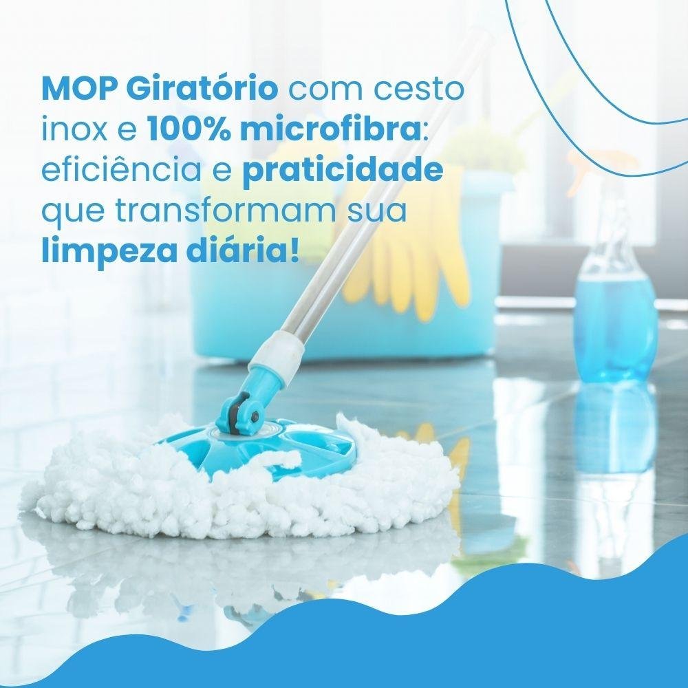 Mop Esfregão Giratório com Cesto Inox Elomio Azul - 2