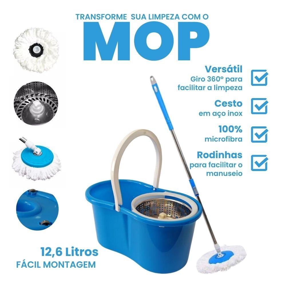 Mop Esfregão Giratório com Cesto Inox Elomio Azul - 4