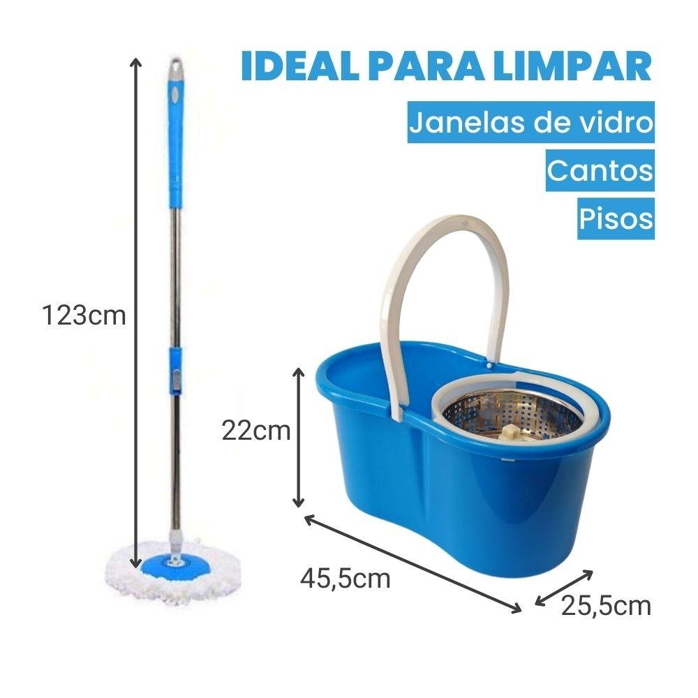 Mop Esfregão Giratório com Cesto Inox Elomio Azul - 3