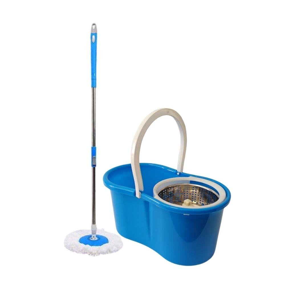 Mop Esfregão Giratório com Cesto Inox Elomio Azul