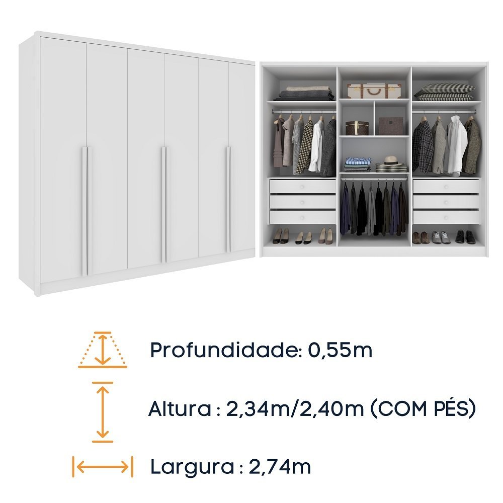 Guarda Roupa Casal 100% Mdf 6 Portas 6 Gavetas Realeza Tcil Tcil Móveis Guarda Roupa Casal Realeza 1 - 3