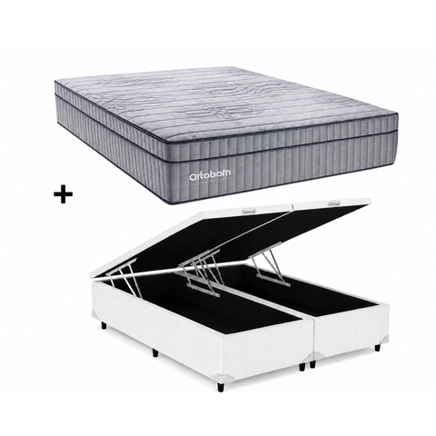 Cama Box Bau Casal Bipartido Branco Colchão Casal Exclusive Sleep Molas Ensacadas 138x188 - Ortobom