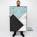 Ver imagem 3 de Quadro Decorativo em Canvas Geométrico Efeito Mármore Azul, Preto e Branco TaColado Chassi 120 x 80c