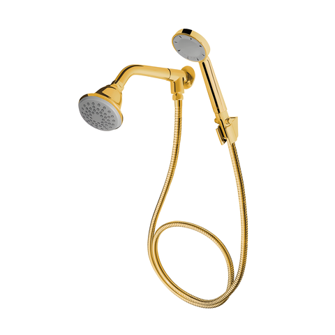 Ducha Fame com Desviador em Metal e Mangueira em Aço Inox - 1,8m - Dourado Brilho