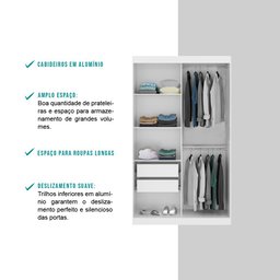 Guarda-roupa Infantil Noah 2 Portas de Correr 2 Gavetas Branco Carraro - 5