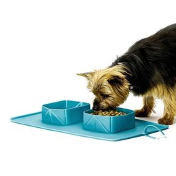 Tapete Silicone Pote Duplo Comedouro Bebedouro Pet Cachorro Gato Viagem - 1