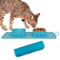 Tapete Silicone Pote Duplo Comedouro Bebedouro Pet Cachorro Gato Viagem - 3