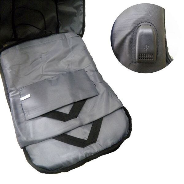 Mochila Usb Anti Roubo Furto Com Cadeado Leptop Carregador Cinza - 7