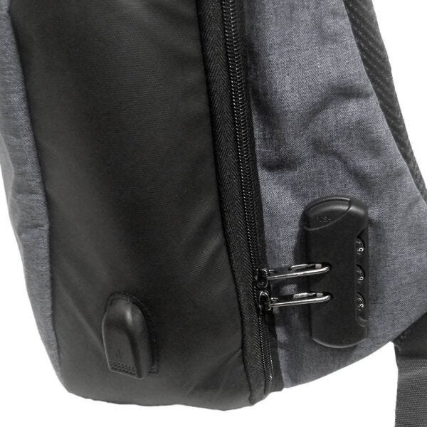 Mochila Usb Anti Roubo Furto Com Cadeado Leptop Carregador Cinza - 2