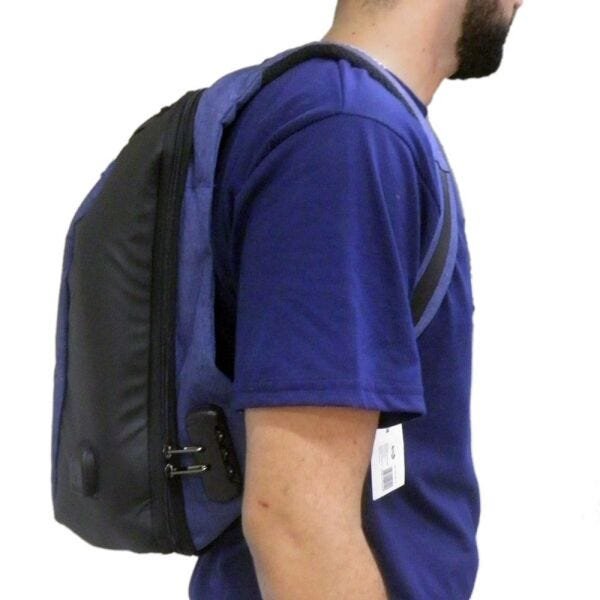Mochila Usb Anti Roubo Furto Com Cadeado Leptop Carregador Cinza - 3