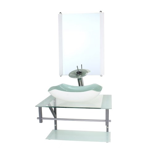GABINETE DE VIDRO PARA BANHEIRO 60CM AC CUBA ABAULADA BRANCO COM TORNEIRA CASCATA
