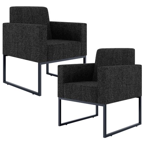 Kit 2 Poltronas Decorativas para Sala Recepção Base Fixa Metal Helô L02 Linho Chumbo - Lyam
