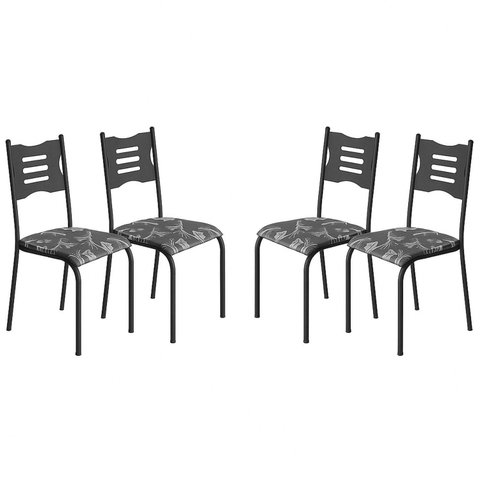 Kit 4 Cadeiras para Cozinha e Sala de Jantar 542.Slp Preto/Floral
