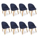 Ver imagem 1 de Kit 8 Cadeiras de Jantar Bela Veludo Azul Marinho Pés Palito Castanho - Pallazio