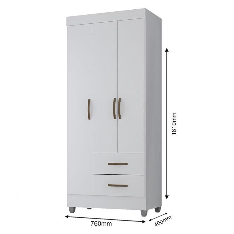 Guarda Roupa Solteiro Lite 3 Portas Branco Brilho - Móveis Leão - 2