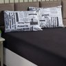 Jogo de Lençol Cama Casal 3 Peças 180 Fios Jornal Preto - 1