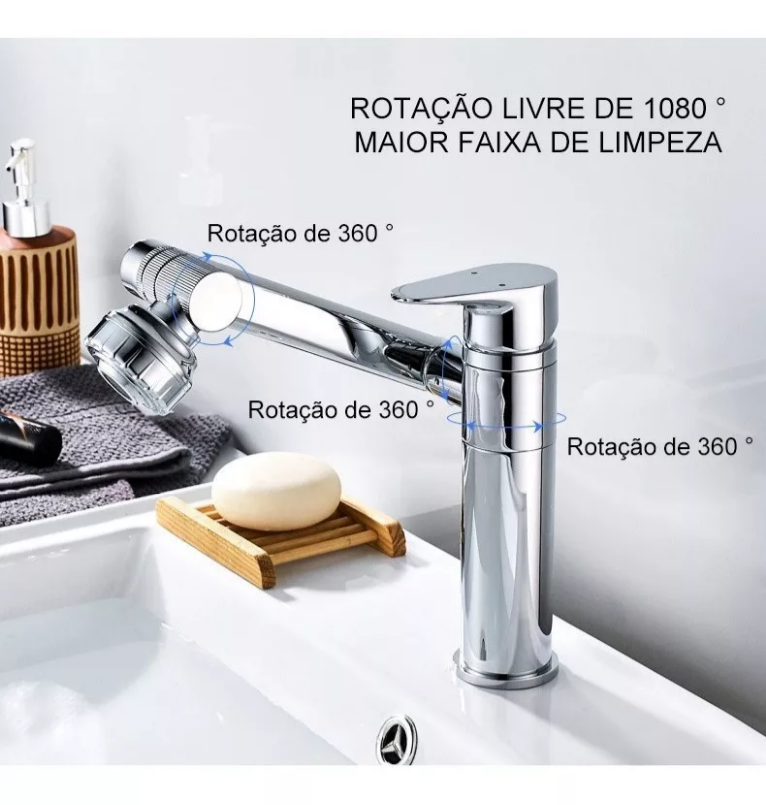 Torneira Banheiro Rotativa 360 Monocomando Lavabo Luxo Prata - 4