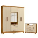 Ver imagem 1 de Cômoda Madri e Guarda Roupa Casal Imperial Carvalho Americano Off White - Incorplac