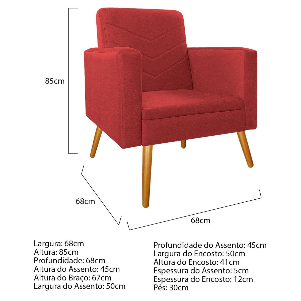 Kit 02 Poltronas Bella Pés Palito Mel Corano - ADJ Decor - Vermelho - 3