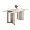Ver imagem 1 de Mesa de Sala Jantar Luma C/ Tampo Madeirado C/ Vidro Curvo 170x90cm Off White/off White - Dj Móveis