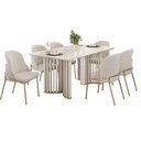 Ver imagem 4 de Mesa de Sala Jantar Luma C/ Tampo Madeirado C/ Vidro Curvo 170x90cm Off White/off White - Dj Móveis