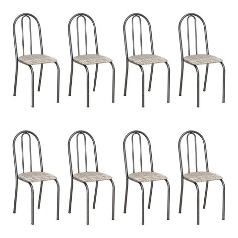Kit 8 Cadeiras de Cozinha Califórnia Estampado Rattan Bege Pés de Ferro Preto