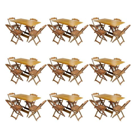 Kit 9 Conjuntos De Mesa Dobravel Com 4 Cadeiras De Madeira 120X70 Para Restaurante E Bar - Mel