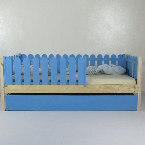 Bicama Infantil Solteirão Base Colorida Madeira Maciça Pinus Grade Cercadinho