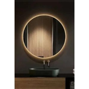 Espelho Redondo Led 80cm Lapidado Luz Quente com Suporte 220v Lyo