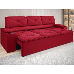 Sofá com Porta Copos Retrátil e Reclinável Pop 2,05m Velosuede Vermelho - Netsofas - 1