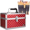 Maleta de Maquiagem Média 6 Bandejas + Kit 15 Pincéis Maquiagem - Vermelho - 1