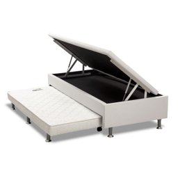 Cama Box Bau com Auxiliar Espuma Dupla Solteiro Corino:branco - 1