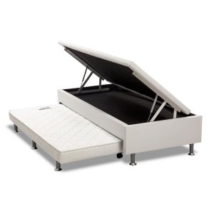 Cama Box Bau com Auxiliar Espuma Dupla Solteiro Corino:branco
