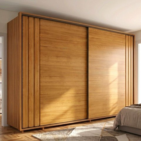 Guarda-Roupa Casal 100% MDF 2 Portas de Correr 8 Gavetas com Ripado Yescasa Marrom Cumaru Dali