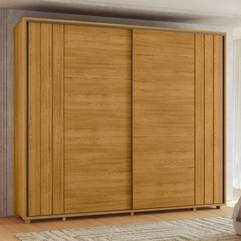 Guarda-Roupa Casal 2 Portas de Correr 100% MDF com Pés Dali Marrom/Cumaru