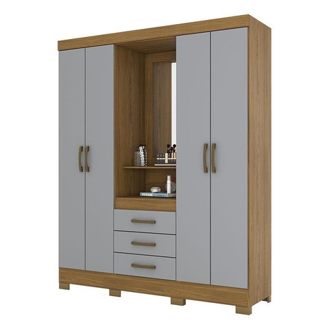 Guarda Roupa Solteiro Nápole Nature Cinza – Briz Móveis