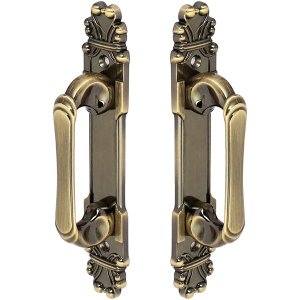 Puxador Duplo Mozart 280mm Bronze Antigo Porta Pivotante Correr Passagem Madeira Vidro Rústico