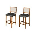 Ver imagem 1 de Kit 2 Banquetas Alta Roma Rattan Luxo Balcão Banco Pés Madeira em Madeira Maciça Premium Cor Cinza