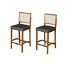 Kit 2 Banquetas Alta Roma Rattan Luxo Balcão Banco Pés Madeira em Madeira Maciça Premium Cor Cinza - 1