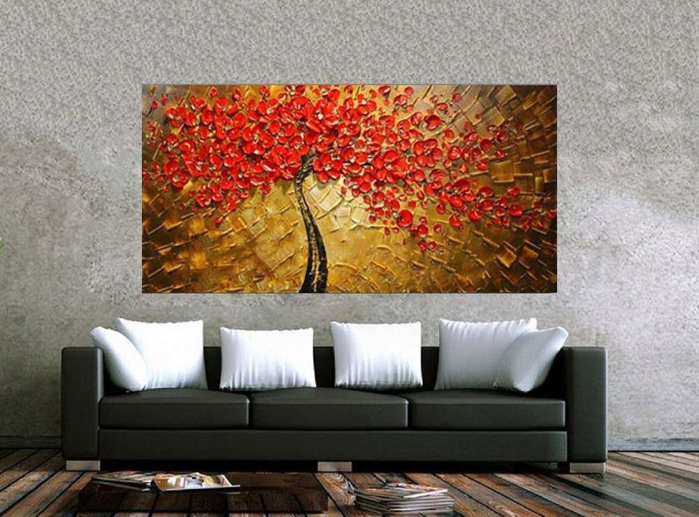 Quadro Pintura Tela Arvores e Flores Modernas Em Altos Relevos 2061: 70cm (A) x 140cm (L) - 2