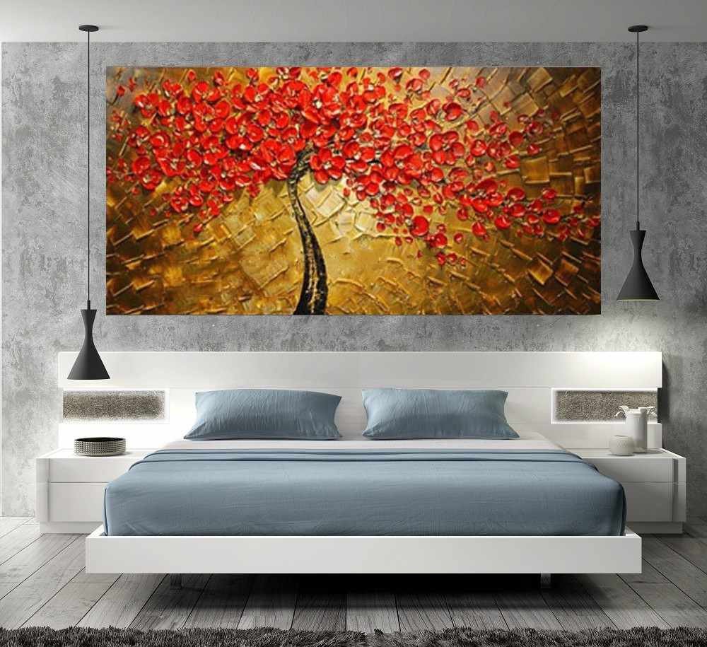 Quadro Pintura Tela Arvores e Flores Modernas Em Altos Relevos 2061: 70cm (A) x 140cm (L) - 5