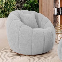 Poltrona Decorativa Estilo Concha Abóbora Shell Giratória Bouclê Cinza Claro - Desk Design - 1