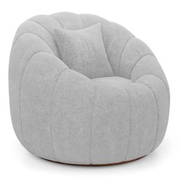 Poltrona Decorativa Estilo Concha Abóbora Shell Giratória Bouclê Cinza Claro - Desk Design - 2