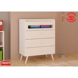 Cômoda Trocador Infantil com 4 Gavetas 100 Mdf e Pés Retrô Tuboarte Branco - 2