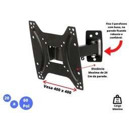 Suporte TV Articulado de Parede 32 a 60 Pol Panasonic Tcl - Preto - 3