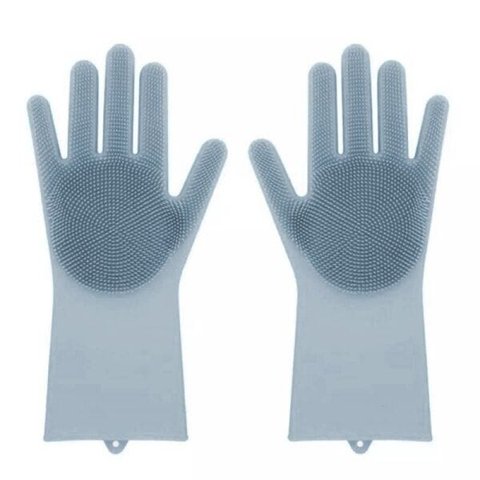 Luva Par Magica Escova de Limpeza Silicone Lava Loucas Banho Caes Resistente (BSL-LIMP-4) - Cinza cl