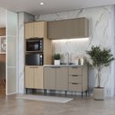 Ver imagem 1 de Cozinha Completa Modulada 3 Peças com Aéreo Ripado Lavínia Marrom/Imperial/Fumê