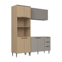 Ver imagem 3 de Cozinha Completa Modulada 3 Peças com Aéreo Ripado Lavínia Marrom/Imperial/Fumê