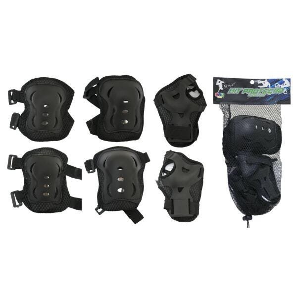 Kit Patins Infantil Com Led 4 Rodas Inline 32-35 Preto Azul - 4