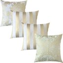 Ver imagem 1 de Kit 4 Capas de Almofadas Luxo Composê Adamascado, Listrado e Medalhão Branco e Dourado 45x45cm Sua C